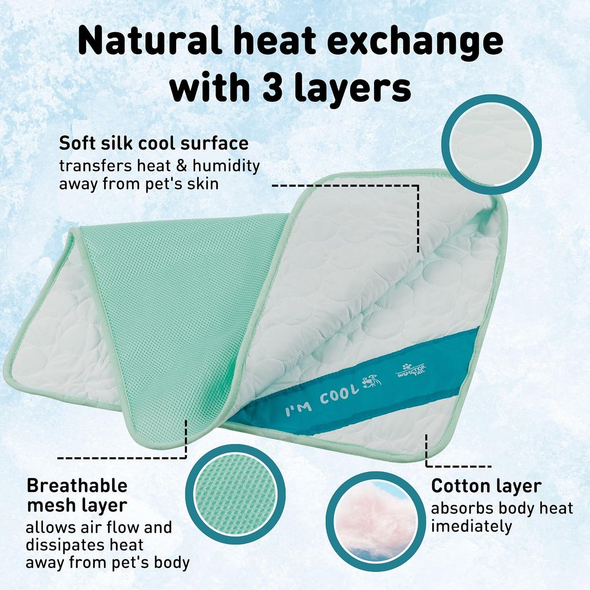 INSPECTOR TAIL Dog Cooling Mat Indoor & Outdoor with Ice Silk, XL Pet Pad