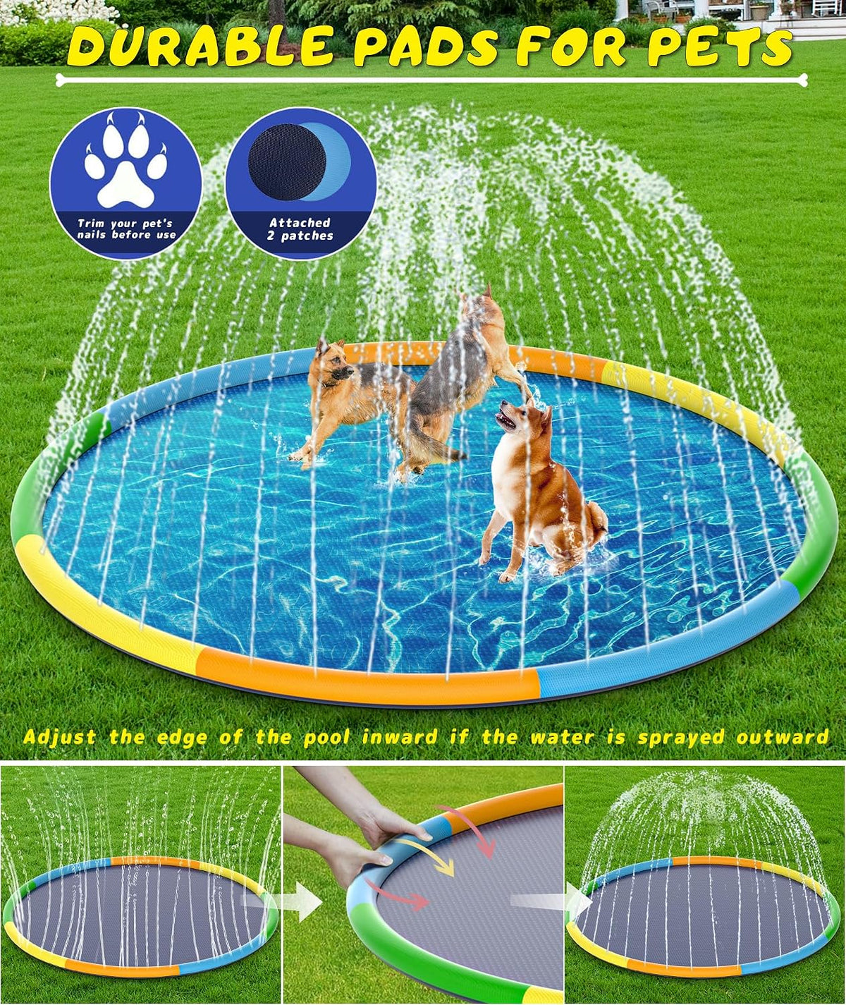 EPN Splash Pad for Kids and Dogs, Thick PVC Outdoor Sprinkler Mat, 13 Ft