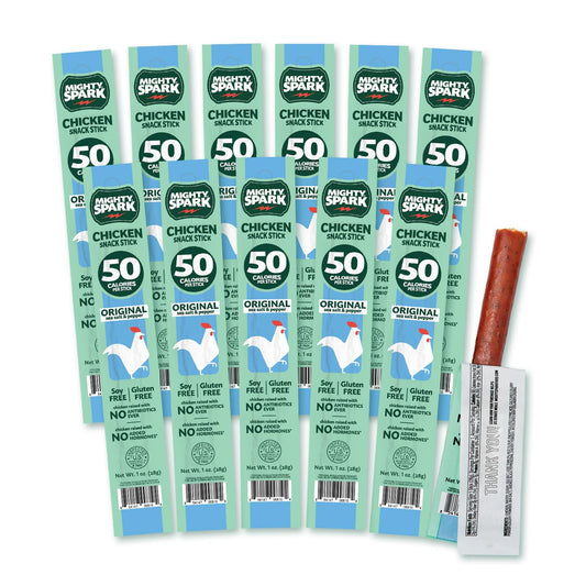 Mighty Spark Chicken Snack Sticks - Original Sea Salt & Pepper- 6G of Protein, No Antibiotics Ever, No Hormones Added, Gluten Free, Soy Free Meat Sticks - High Protein Keto Snacks - 12 Count
