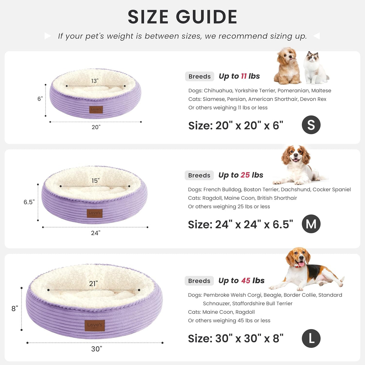 Love'S Cabin round Donut Cat and Dog Cushion Bed, 20In Pet Bed for Cats or Small Dogs, Anti-Slip & Water-Resistant Bottom, Soft Durable Fabric Pet Beds, Washable Luxury Cat Dog Bed Lavender Stripe
