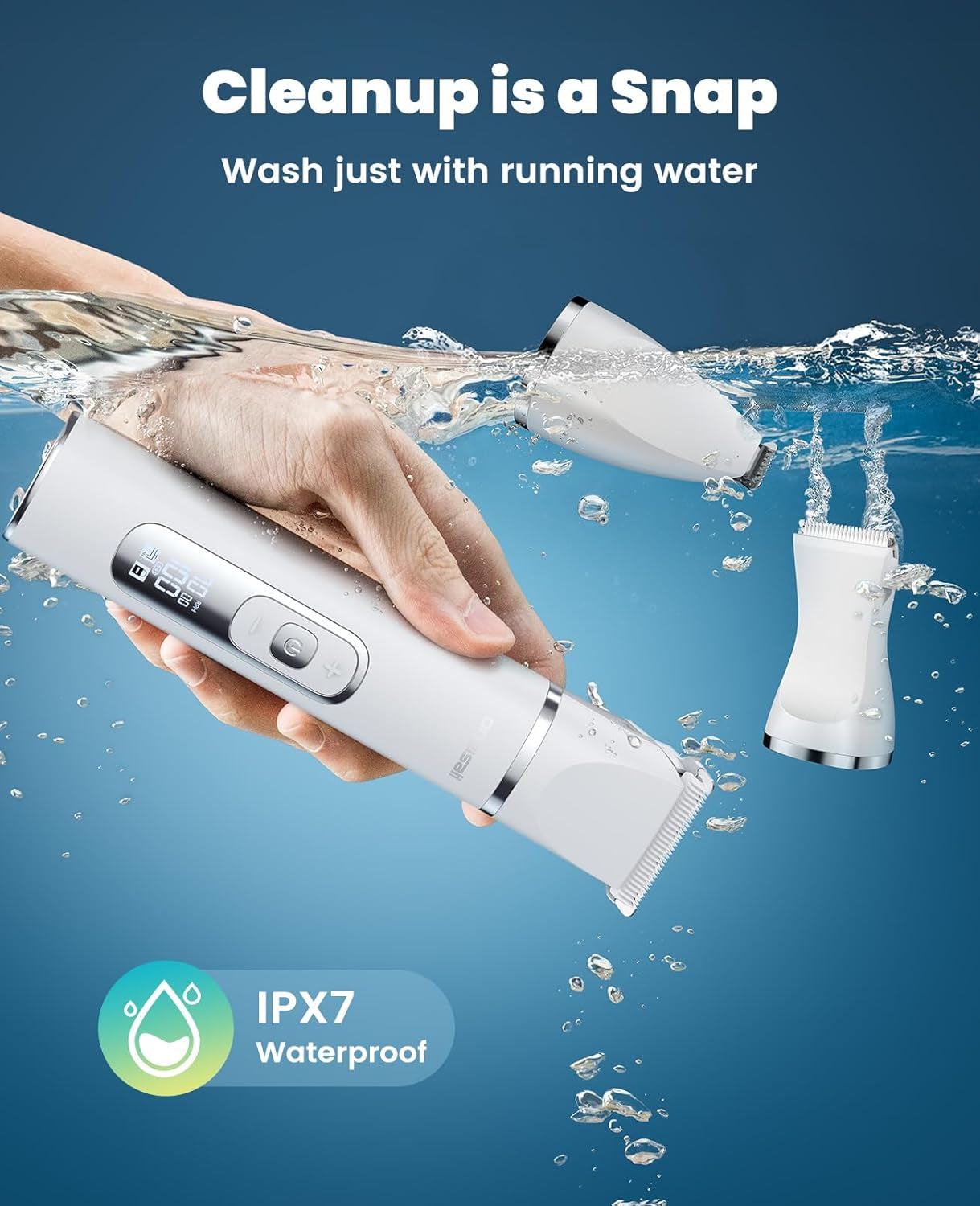 Oneisall 4 in 1 Dog Grooming Kit with LCD Display, Dog Hair Trimmer for Paw Nail Grinder, Rechargeable Cordless Low Noise IPX7 Waterproof Pet Clippers (White)