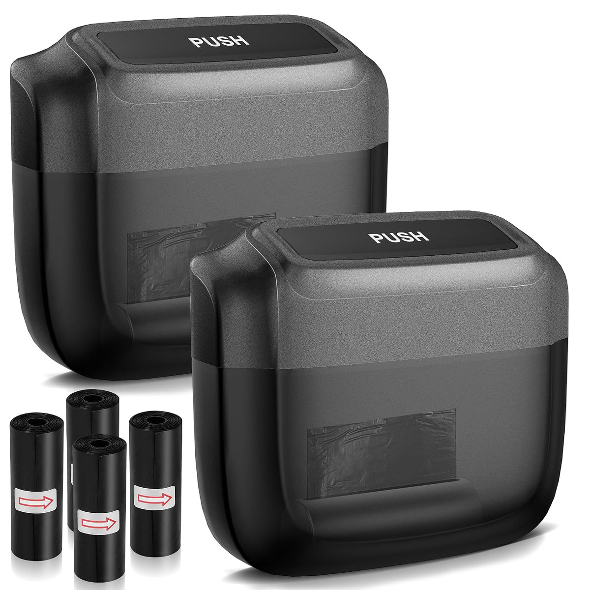 2 Pack Car Trash Can with Lid, Built-In Storage Garbage Bag, Black