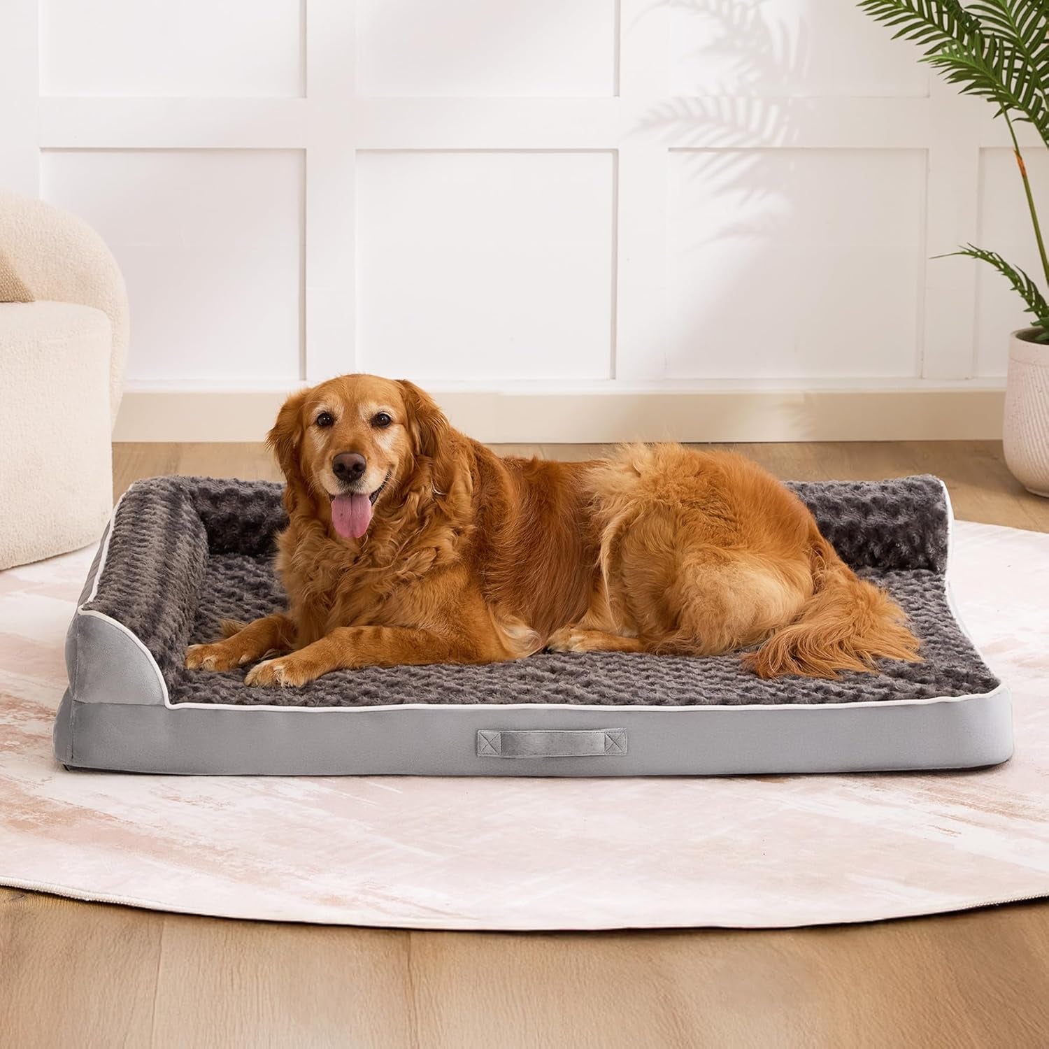 Dog Beds Large Sized Dogs, XL Orthopedic Dog Beds for Large Dogs 42"X30"X7.5", Waterproof Pet Bed with Washable Cover, L-Shaped Pet Couch with Portable Handle, Grey