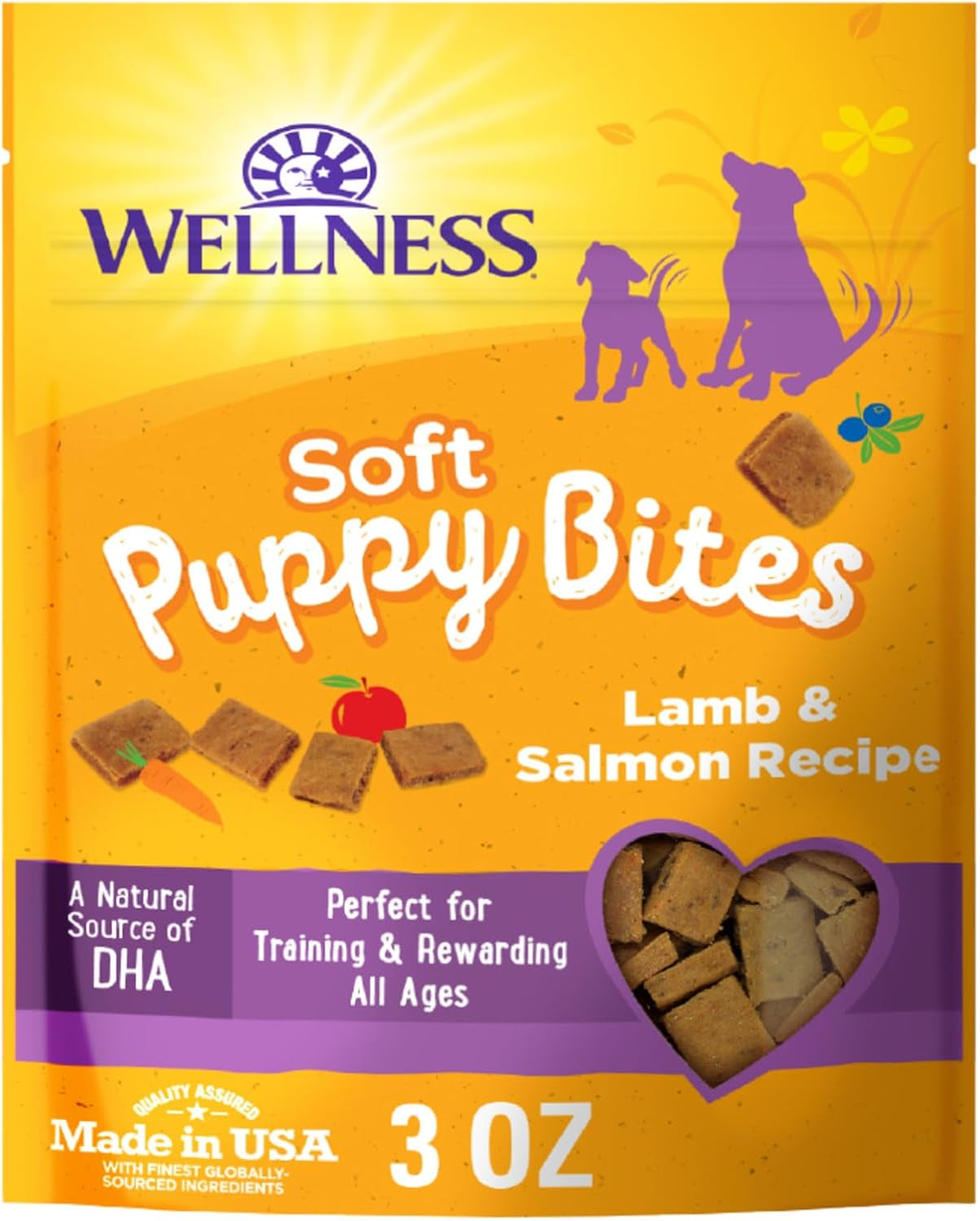 Wellness Soft Puppy Bites Dog Training Treats, Natural, Grain Free, Lamb and Salmon Recipe, 3 Oz Bag