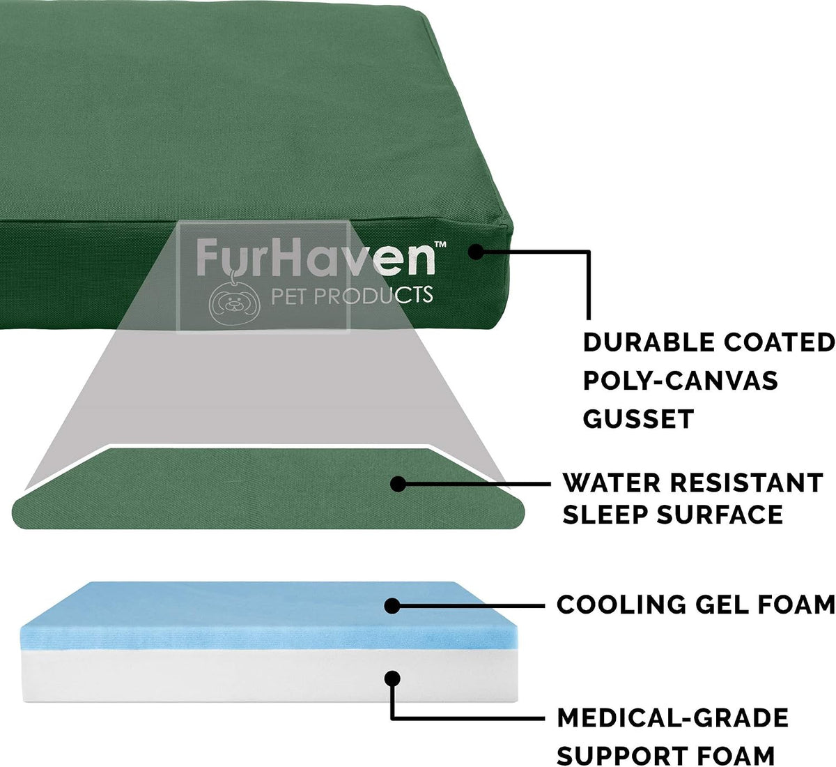 Furhaven Water-Resistant Cooling Gel Dog Bed for Large Dogs W/ Removable Washable Cover, for Dogs up to 125 Lbs - Indoor/Outdoor Logo Print Oxford Polycanvas Mattress - Forest, Jumbo Plus/Xxl