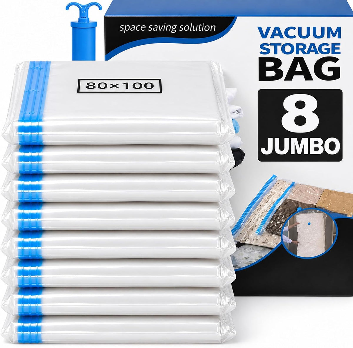 Jumbo Vacuum Storage Bags, 40 X 31 In, 8 Pack XXL Space Saver Bags