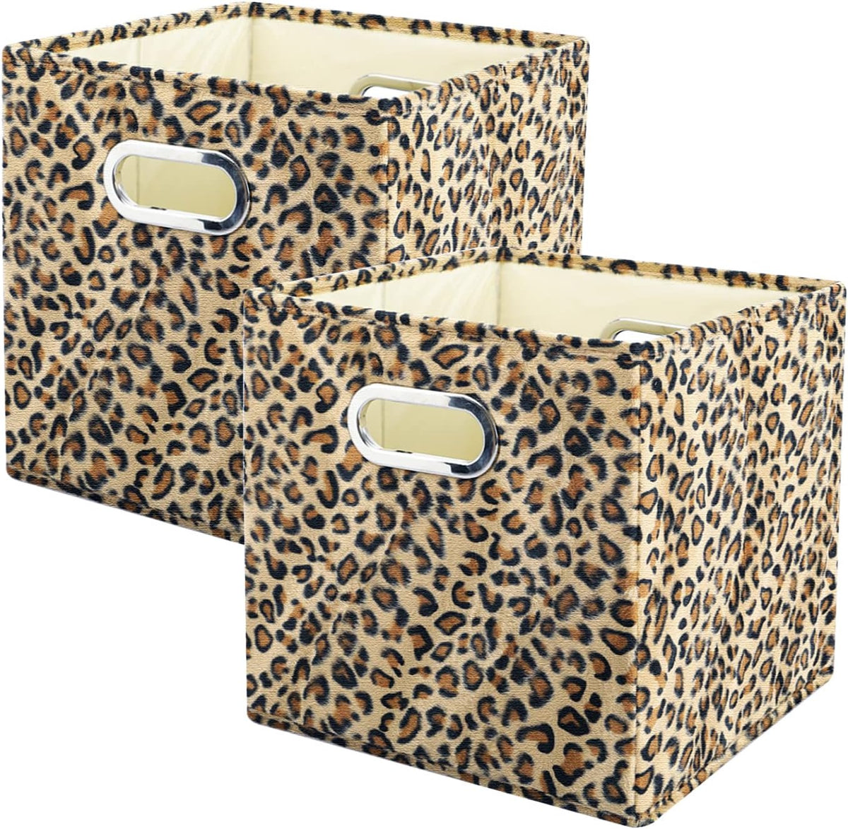 ANMINY Leopard Cheetah Print Storage Cubes Bins, Velvet, Brown, 11Inch 2PCS