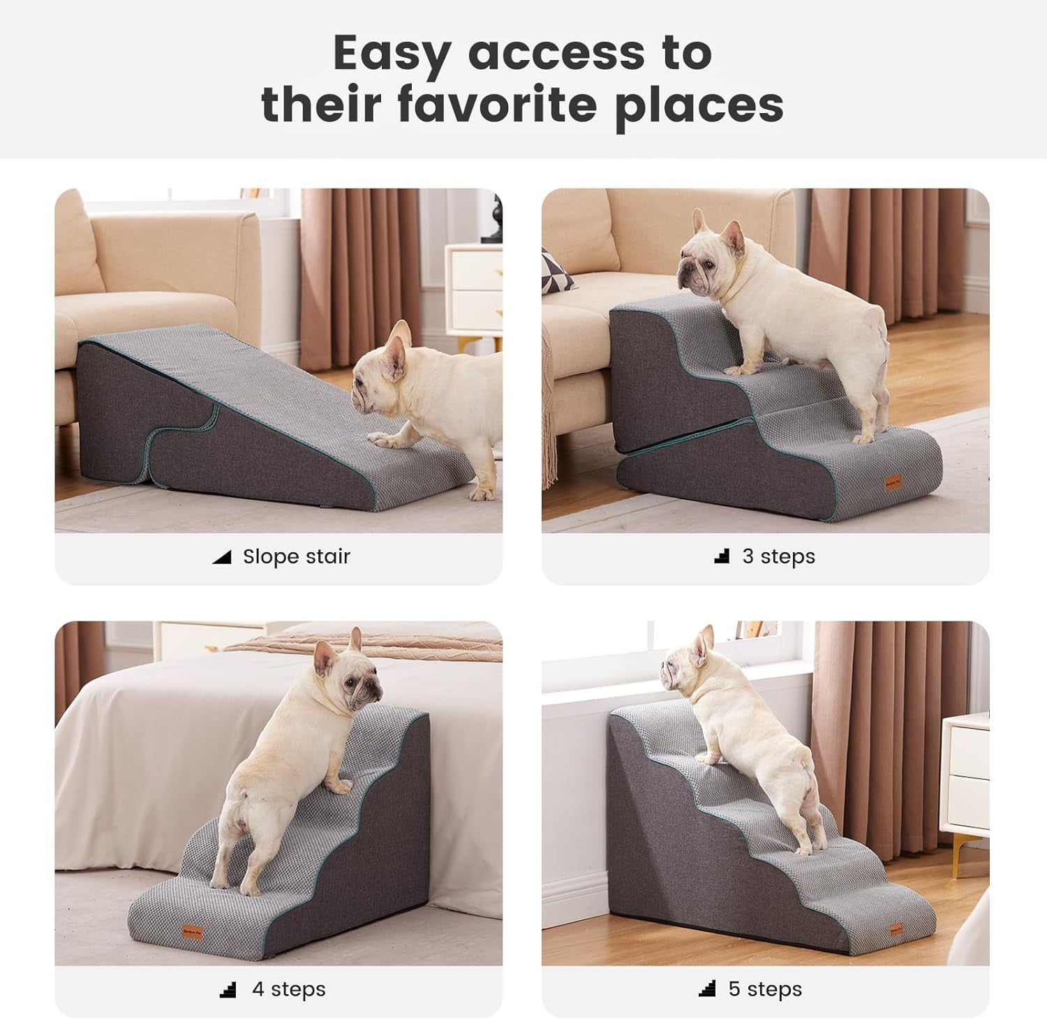 Gardner Pet Dog Stairs for Small Dogs 16.5" H, 2 in 1 Transformable 3-Step Pet Stairs and Ramp, Dog Steps for Couch (13-20 In) with Durable Non-Slip Waterproof Cover and Certipur-Us Certified Foam