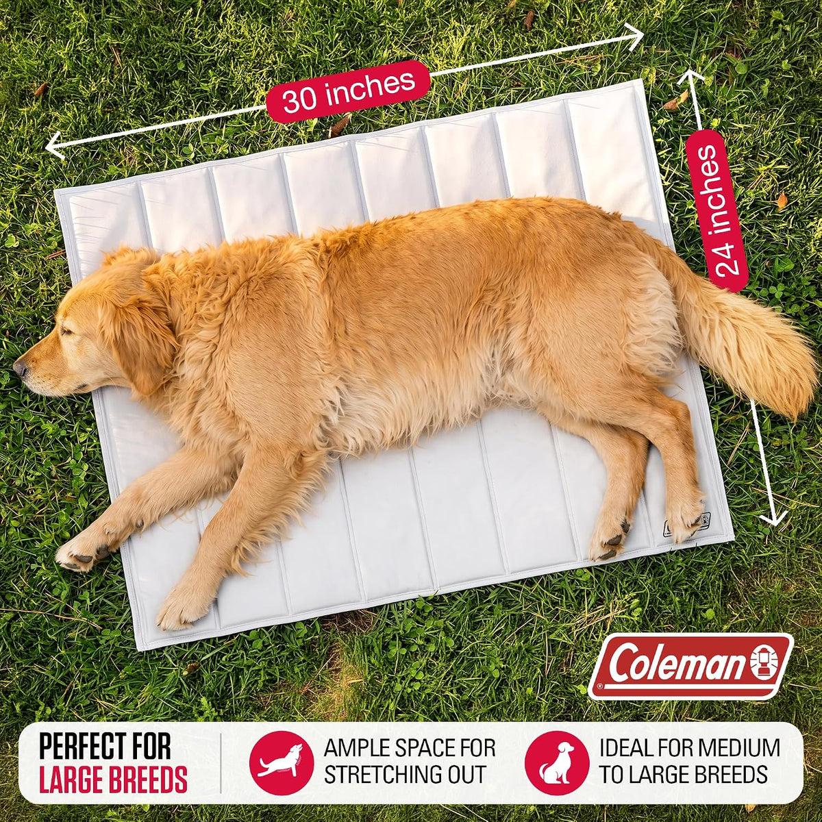 Coleman Patented Self Cooling Pet Mat 24 X 30 Inches, Cooling Pad for Dogs & Cats, Pressure Activated Gel Mat, No Refrigeration Needed, Dog Cooling Bed for Crate, Kennel, Floor & Travel
