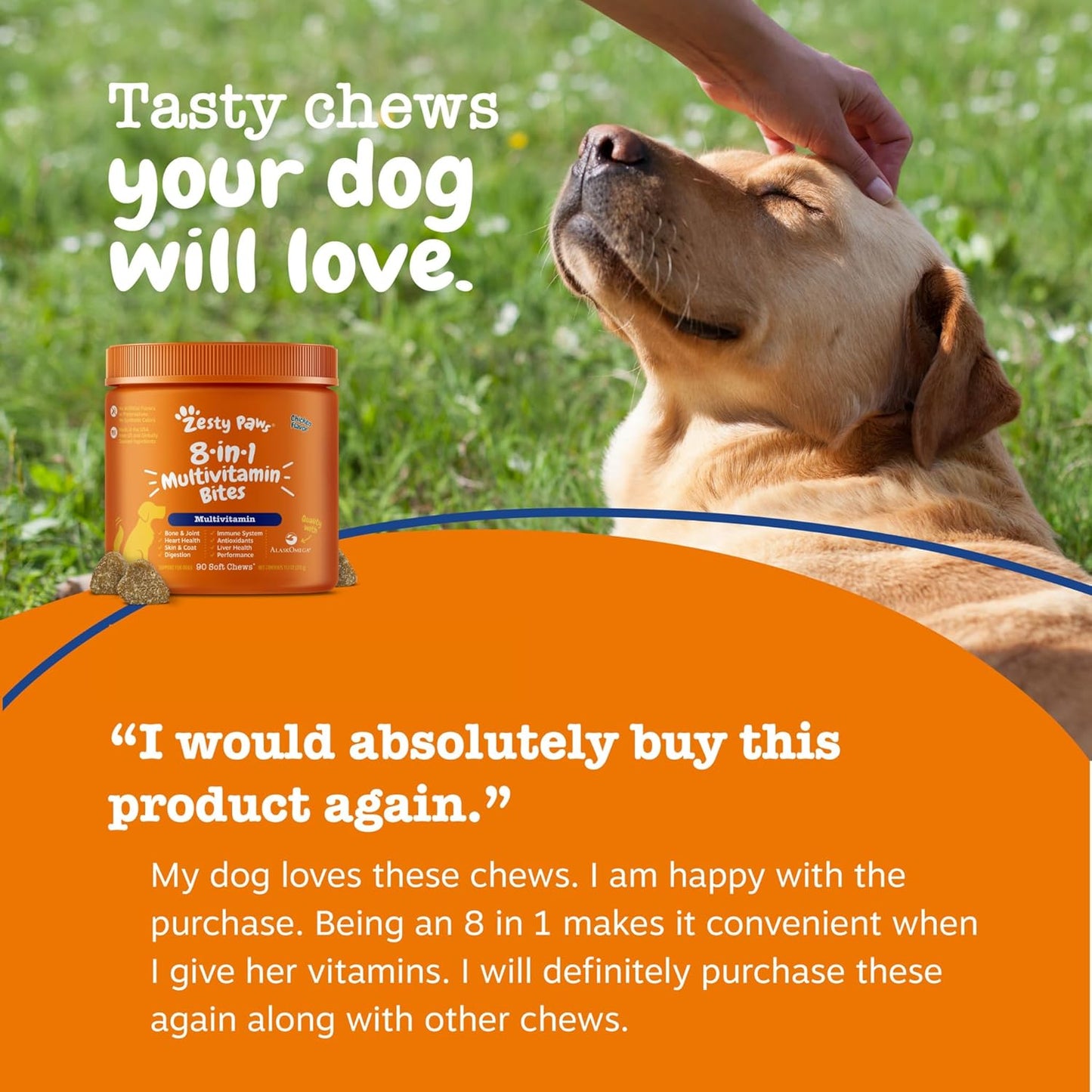 Zesty Paws Multivitamin Treats for Dogs, Glucosamine Chondroitin Joint Support + Digestive Enzymes & Probiotics, Grain Free Dog Vitamins and Supplements for Skin & Coat, Peanut Butter - 90Ct