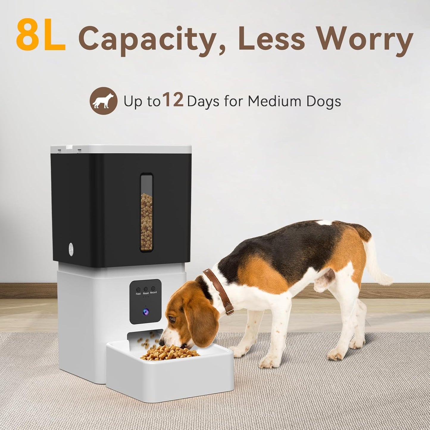 UTCG Automatic Dog Feeder with Camera: 8L/33 Cups 5G Wifi Timed Food Dispenser for Medium Dogs - 1080P HD Night Vision Video Recording 2-Way Audio APP Control