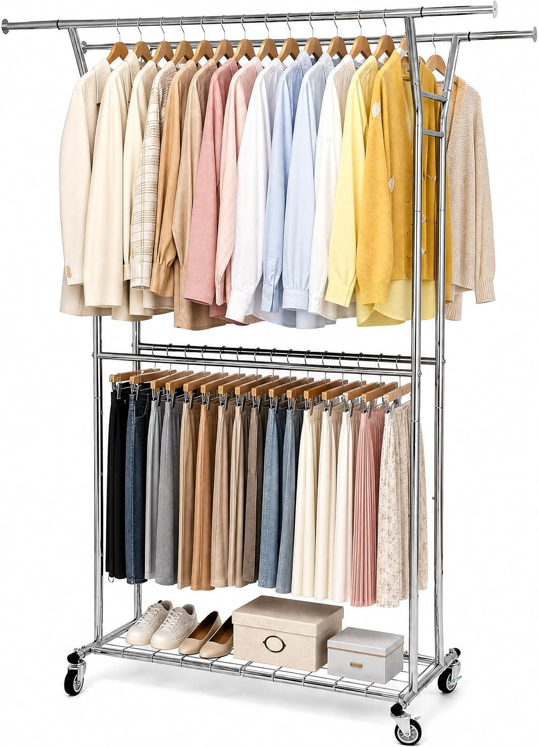 Clothes Rack, 4-Bar Rolling Clothing Racks for Hanging Clothes
