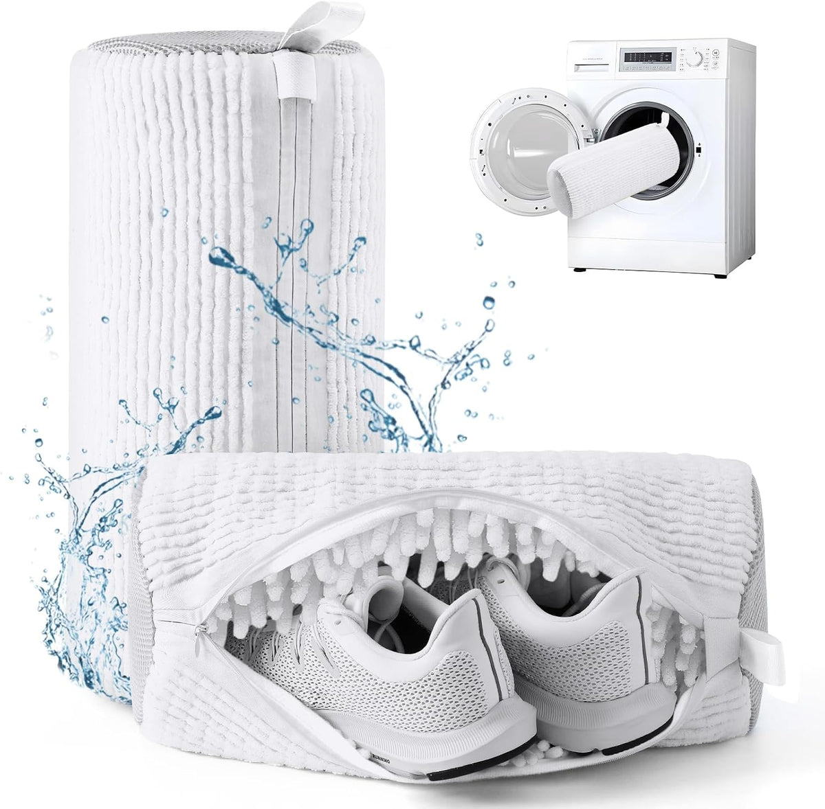 Aship Shoe Washing Machine Bag, Laundry Shoes Bag for Washer & Dryer - 2PC Reusable Shoe Cleaning Bag for Sneakers,Tennis Shoes, 360° Deep Cleaning with Self-Locking Zipper for All Shoes Sizes - White