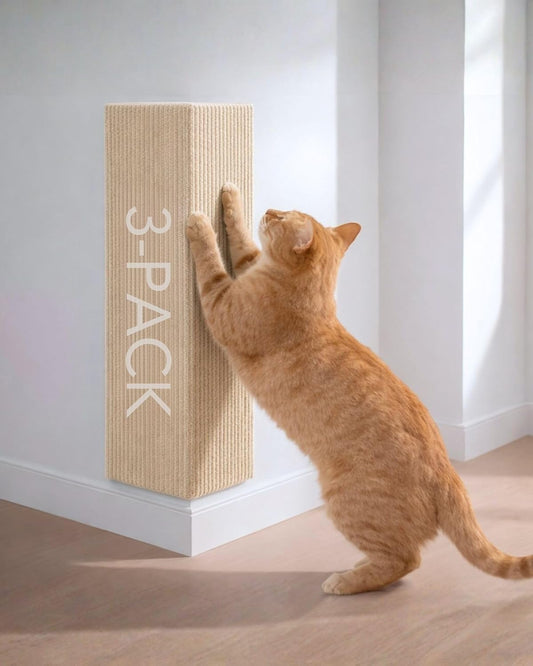 Corner & Wall Cat Scratch Mat, Self-Adhesive Trimmable Cat Scratcher, Wall Mounted Scratching Pad for Indoor Cats, Sofa Furniture Protector, Cat Post Cover Replacement (Beige, 23.6''X11.8'', 3-Pack)