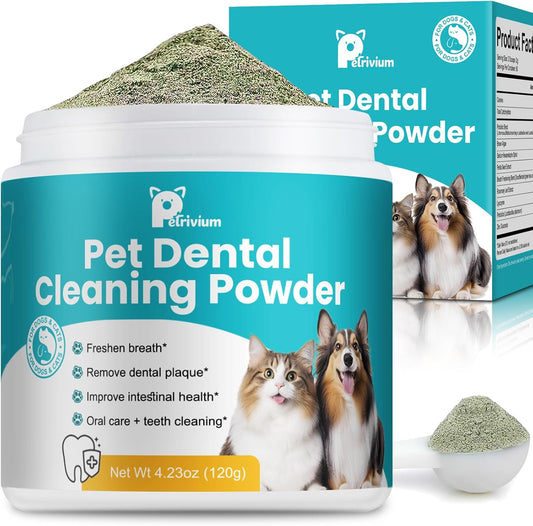 Dog Teeth Cleaning Powder, Dental Powder for Dogs Teeth Cleaning and Breath Fresh, Bad Breath Fresher & Tartar Remover with Enzyme, Probiotics. Plaqueoff Pet Tooth Cleaning 120 Grams