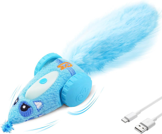 Migipaws Automatic Cat Toys for Indoor Cats, Plush Interactive Mouse Toy, Smart Moving Rechargeable Kitten Toy (Blue)