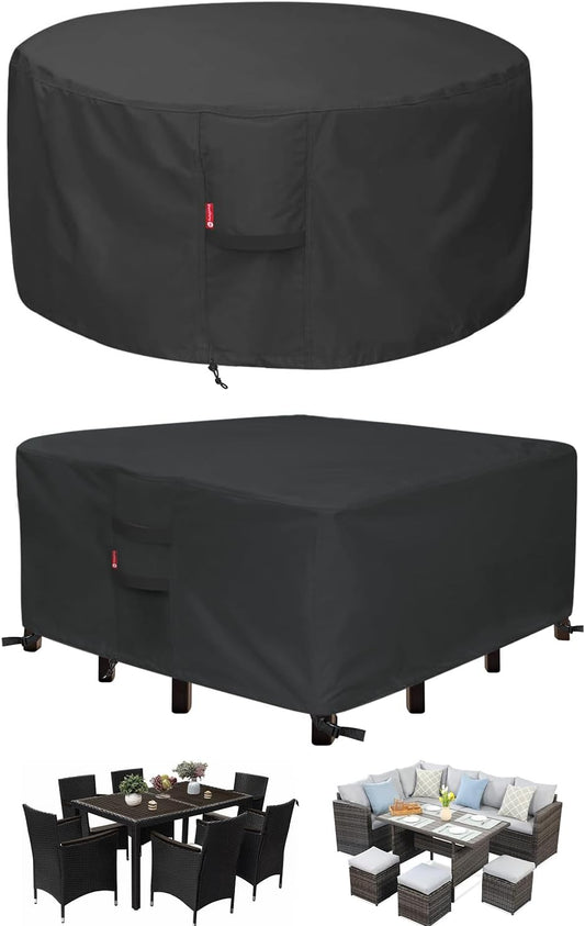 Fire Pit Cover round 50”D and Outdoor Furniture Cover Square 74" -Waterproof 600D Heavy Duty round Patio Cover