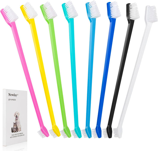 Newday Dog Toothbrush Set of 8 - Dual Headed, Dental Hygiene Convenient Soft Toothbrush to Clean Pet Teeth, Dog Tooth Brushes for Small to Large Dogs, Cats, and Most Pets, Teeth Brush in Bulk