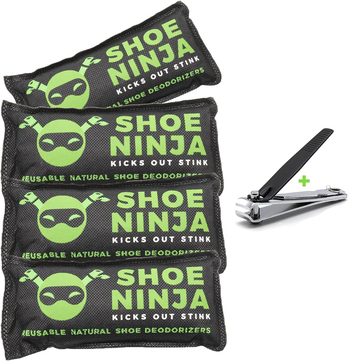 Shoe Ninja Charcoal Shoe Deodorizer Inserts, Shoe Odor Eliminator, 4 Pack