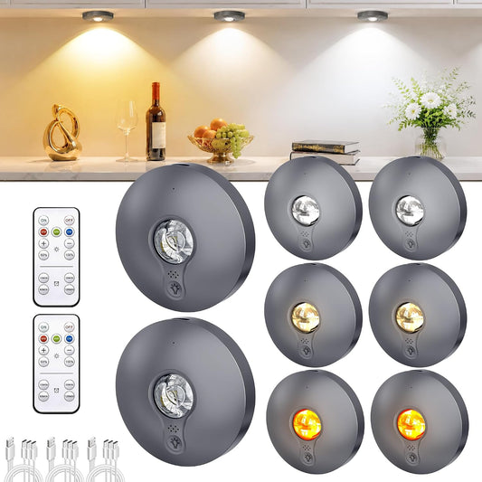 Puck Lights with Remote Control,Rechargeable under Cabinet Lighting,8 Pcs