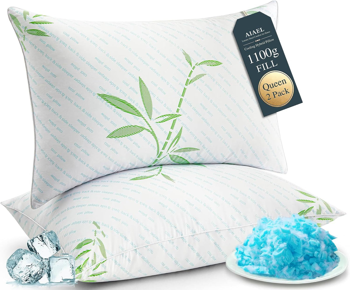Hotel Cooling Hybrid Bed Pillows for Sleeping Queen Size Set of 2