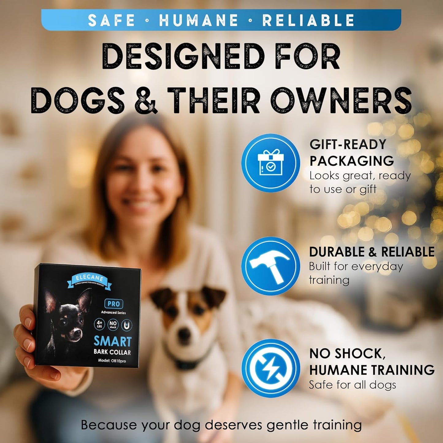 Bark Collar for Small Dogs 8-40 Ibs - No Shock anti Barking Collar with Al Chip - 3 Modes & 5 Sensitivity Levels - Waterproof, Rechargeable, Magnetic Charging - Humane, Effective Training (Black)
