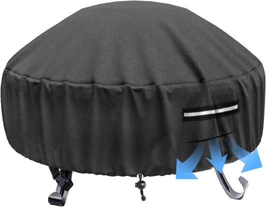 Fire Pit Cover Round, Heavy Duty Waterproof 600D Patio Outdoor Gas Fire Pit/Table/Bowl Cover - Black (Round-36”D X 20”H)