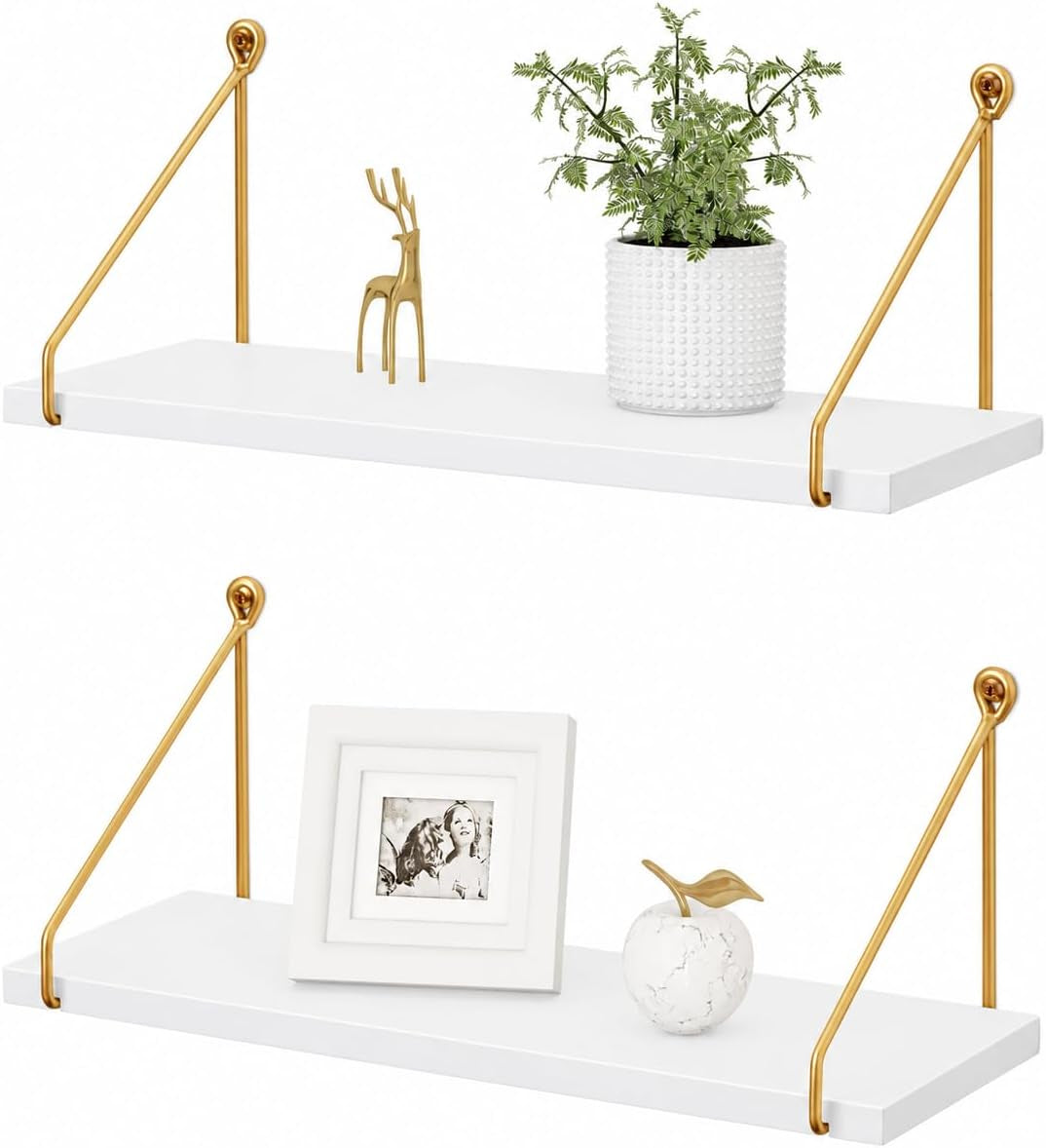Afuly Floating Shelves for Wall, White and Gold Shelf, Display Wall Shelves