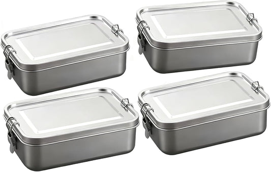 4 PCS Food Grade Bento Box, Largest 850Ml (30Oz) Stainless Steel Lunch Box, Lockable Clips to Leak Proof, Reusable Dishwasher Safe Food Storage Containers for Work, Camping