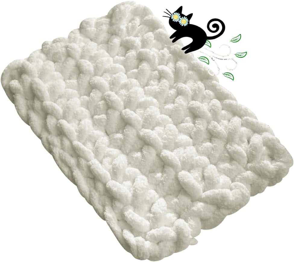 Cat Extra-Soft Kneading Mat, Handmade Breathable Cushion Bed (White, M)