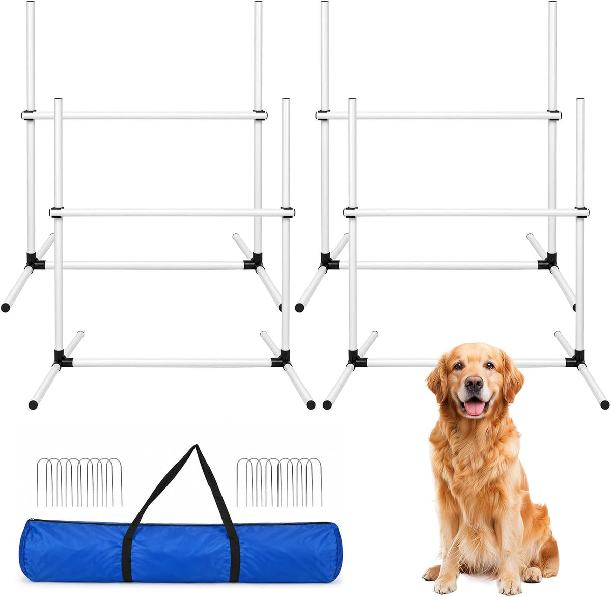 Dog Agility Hurdle Set with 32 Adjustable Bars & Ground Stakes