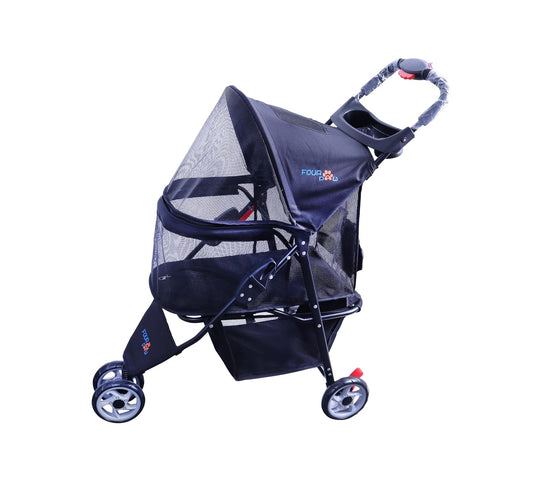 Full-Window Pet Stroller 3 Wheels for Cats & Dogs, with Storage Basket,Cup Holder, Travel Puppy/Cats Stroller.Gray