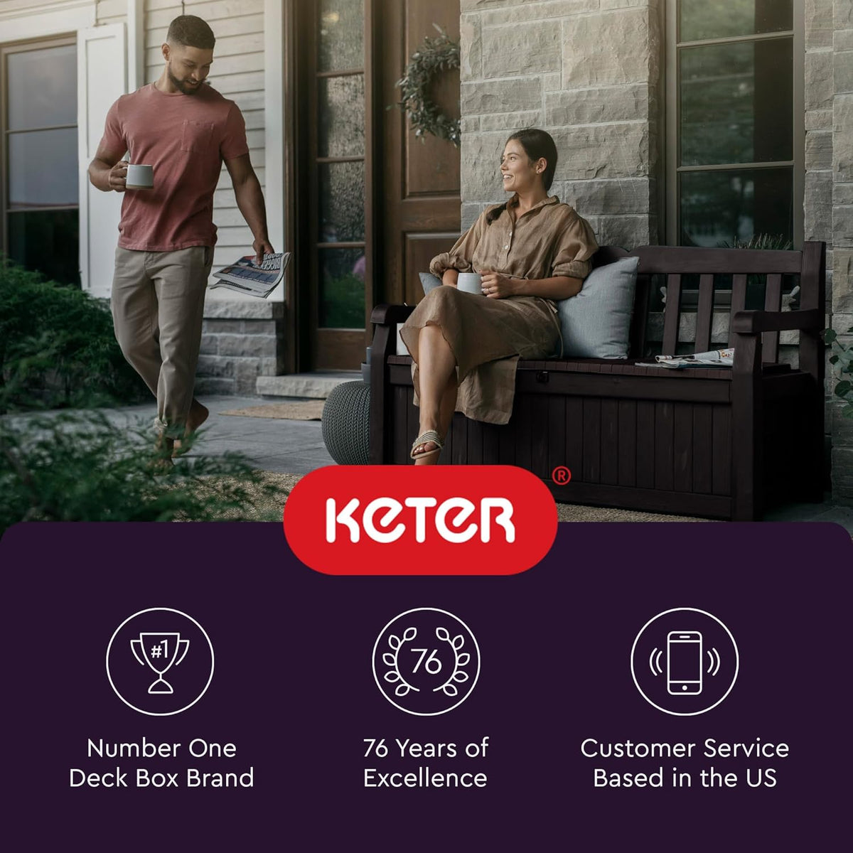 Keter Solana 70 Gal Outdoor Storage Bench for Patio and Pool Accessories