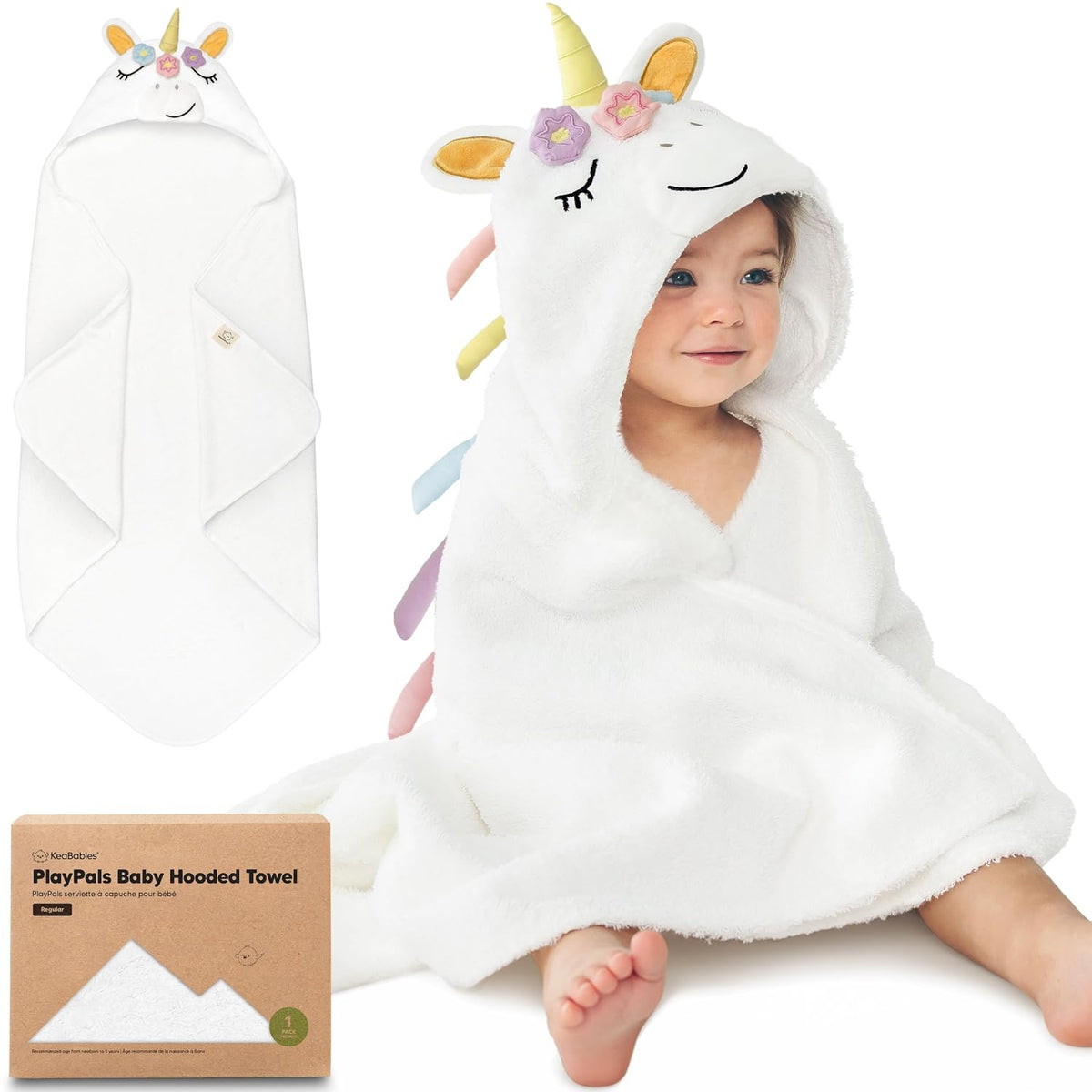 Keababies Organic Baby Towel with Hood for Girls, Boys, Soft (Uria)