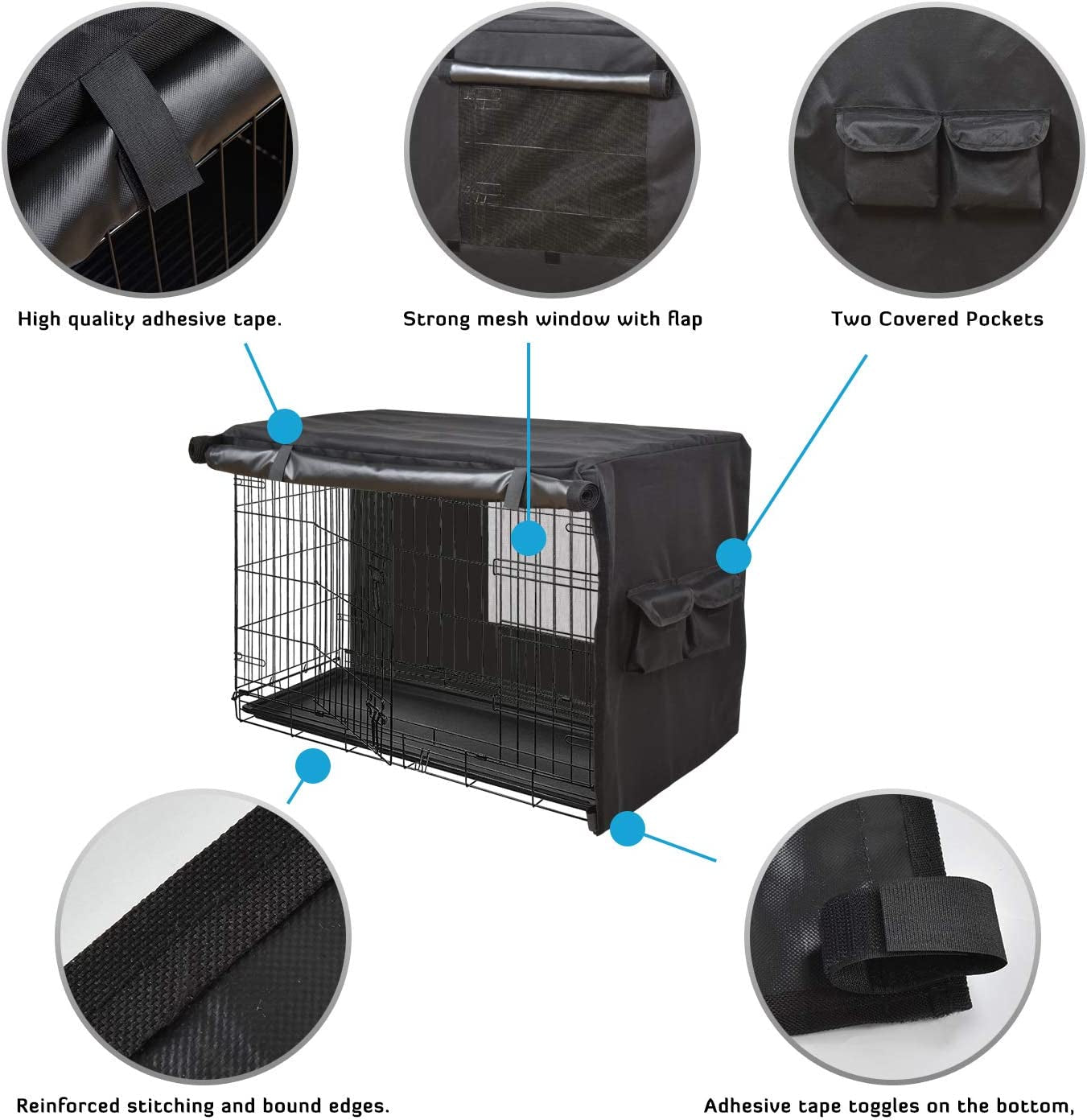HONEST OUTFITTERS Dog Crate Cover 42 Inch Dog Kennel Cover for Large Dog, Heavy Duty Oxford Fabric,With Double Door, Pockets and Mesh Window (43L X 29W X 30H,Black)