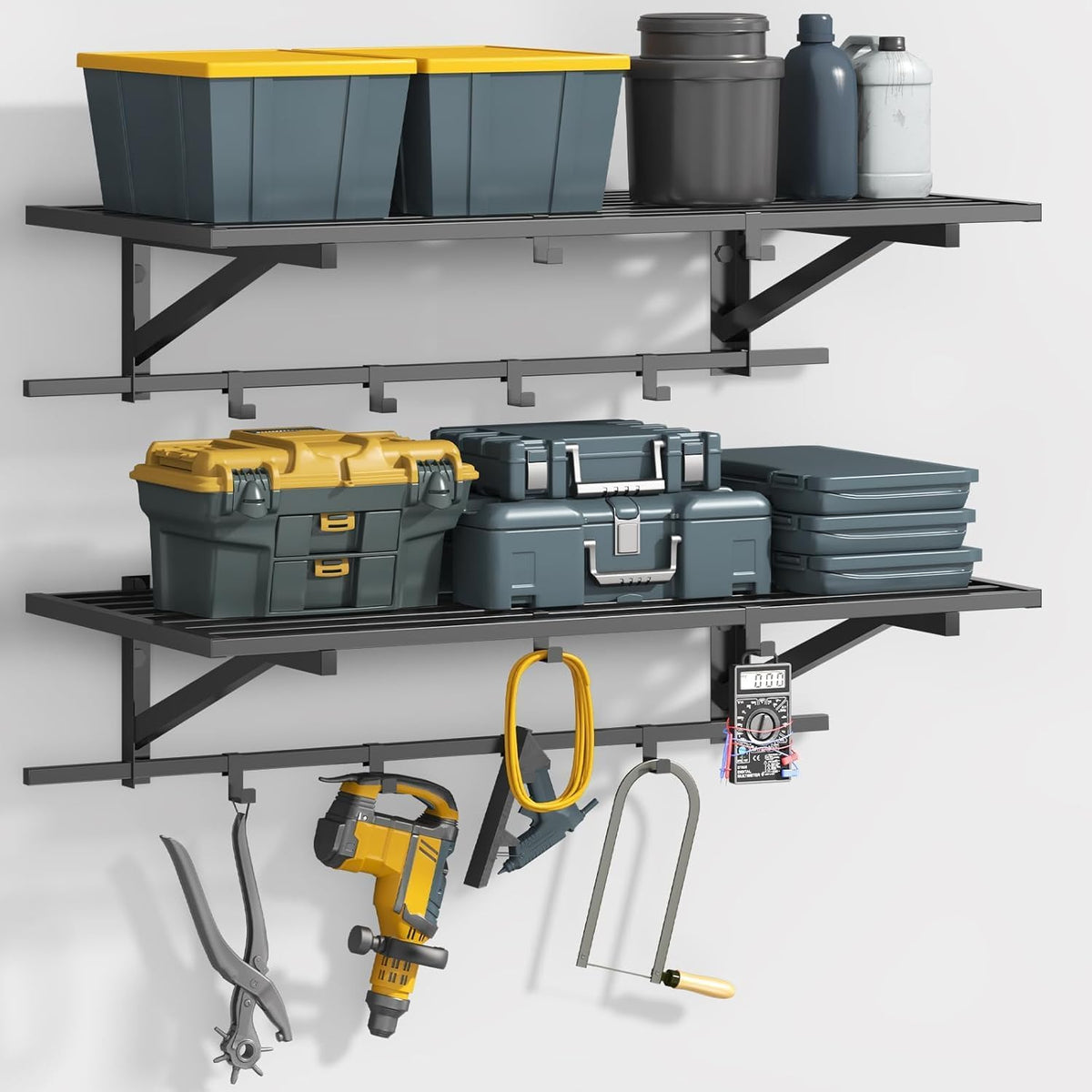 2-Pack 2X4Ft Garage Shelving Wall Mounted, 500LBS with 12 Hooks