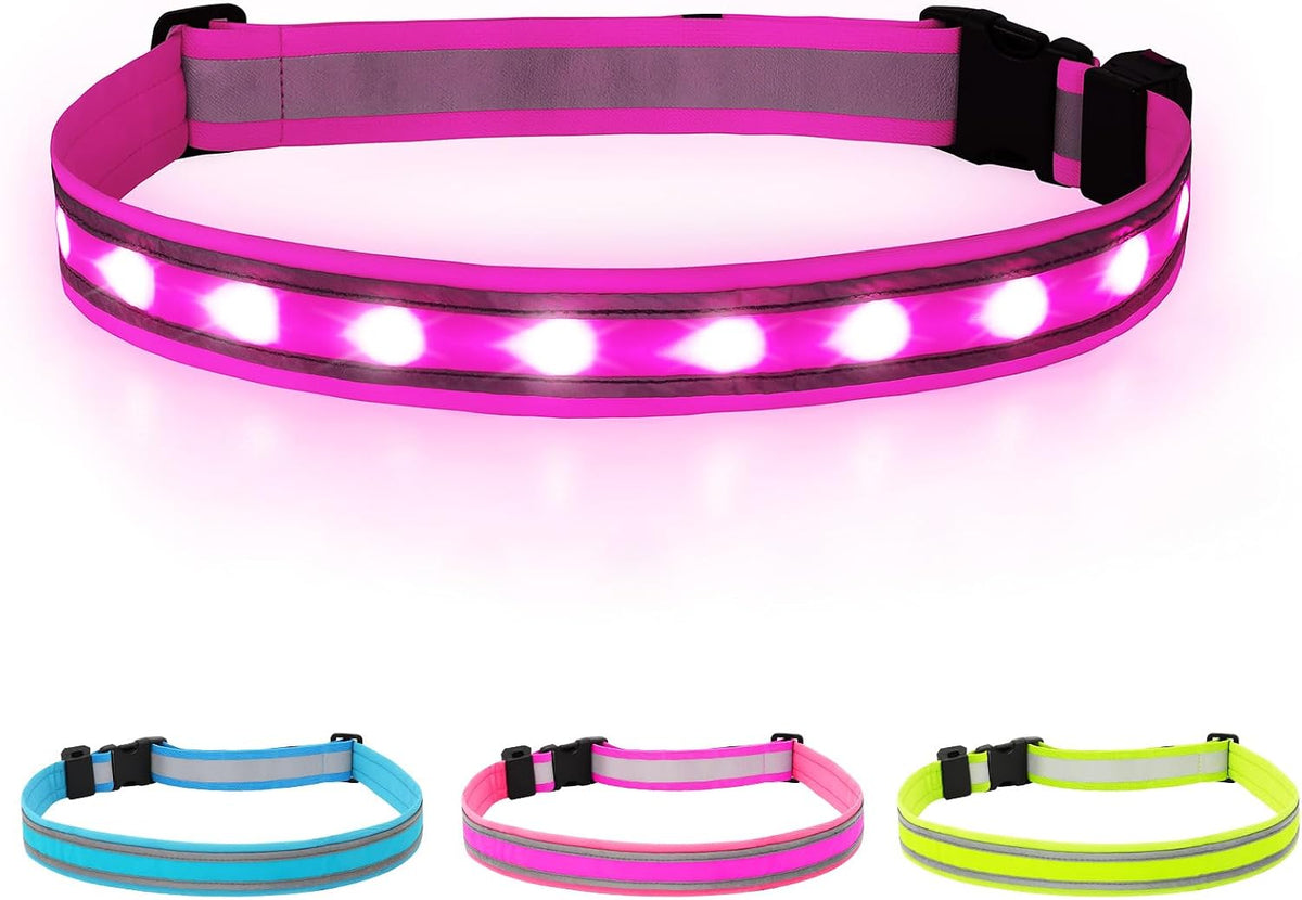 BSEEN LED Running Waist Belt - USB Rechargeable Reflective Glowing LED Waistband, Flashing Safety Light Belt for Runners, Joggers, Walkers, Pet Owners, Cyclists
