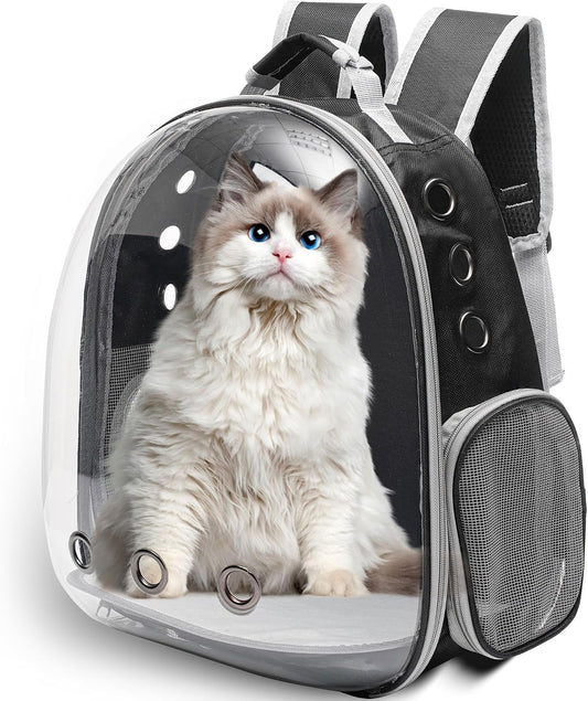 Vivicreate Large Cat Backpack Carrier for Travel and Hiking Transparent Pet Bubble Backpack for Cats up to 20Lbs with Ventilation and Padded Straps Mochila Para Gatos Transportadora Mascotas (Black)