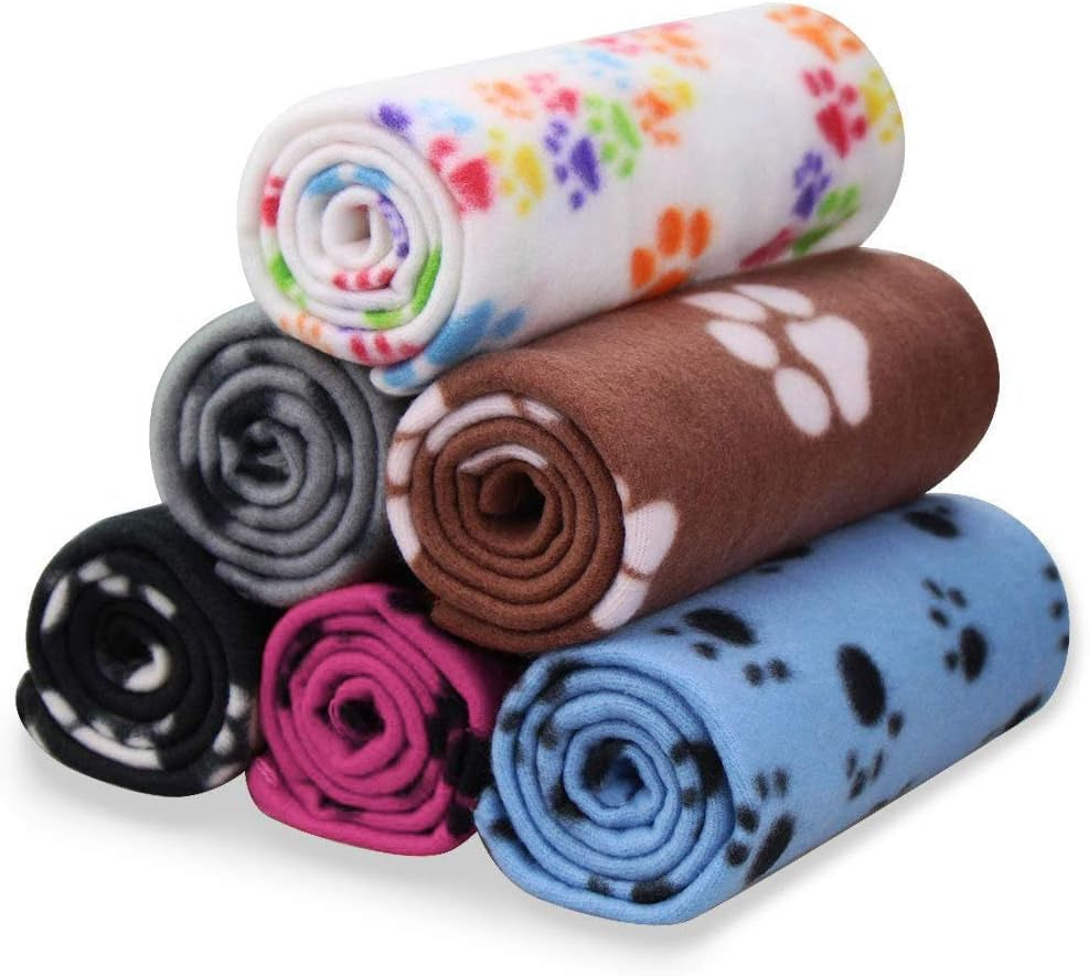 Comsmart Pet Blanket Dog Cat Soft Fleece Blankets Sleep Mat Pad Bed Cover with Paw Print for Kitten Puppy and Other Small Animals, 6 Pack of 24X28 Inches