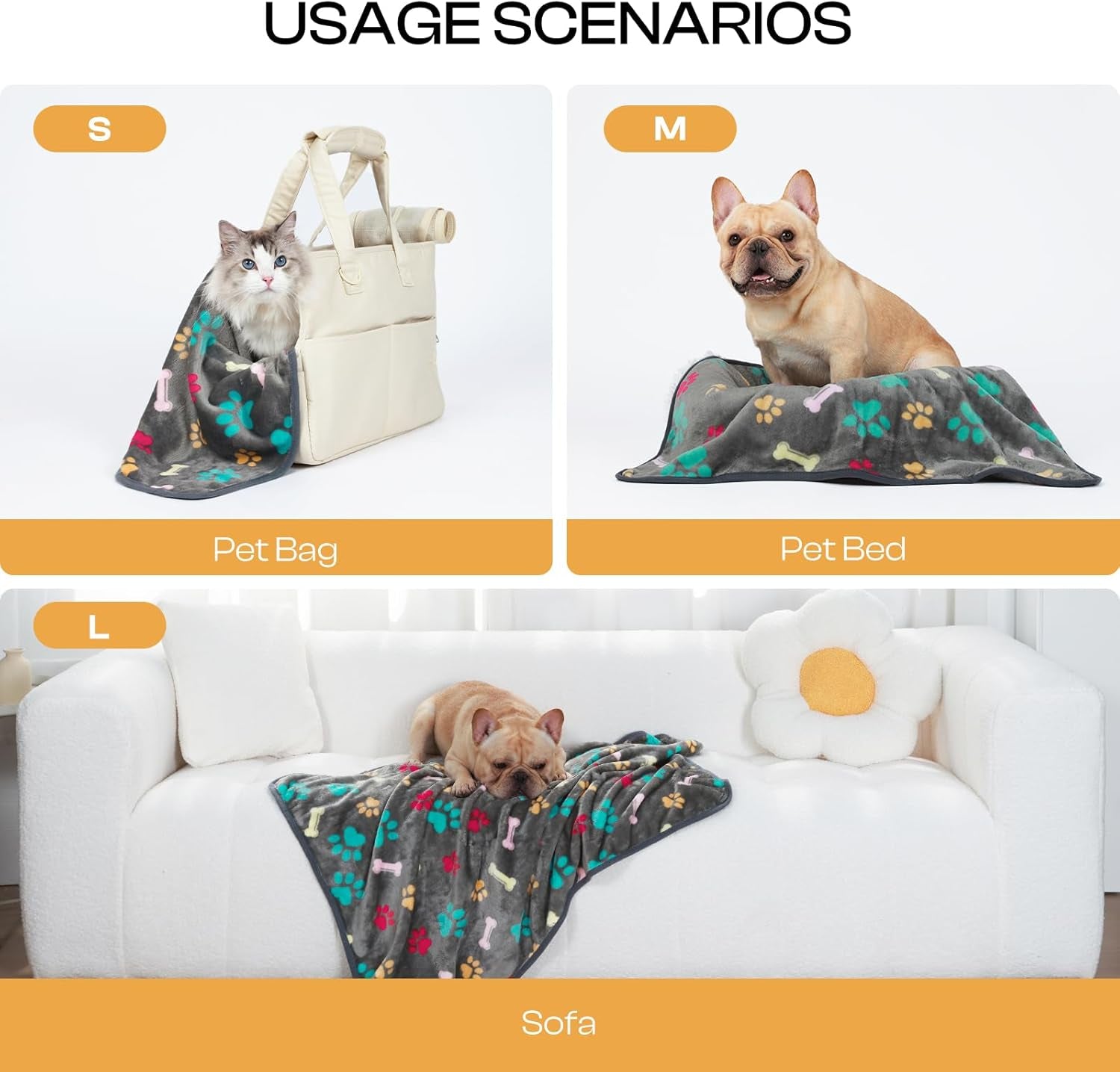 Luciphia 1 Pack 3 Blankets Fluffy Premium Fleece Pet Blanket Flannel Paw Printed Throw for Dog Cat(Small 23X16'', Grey/Brown/Blue)