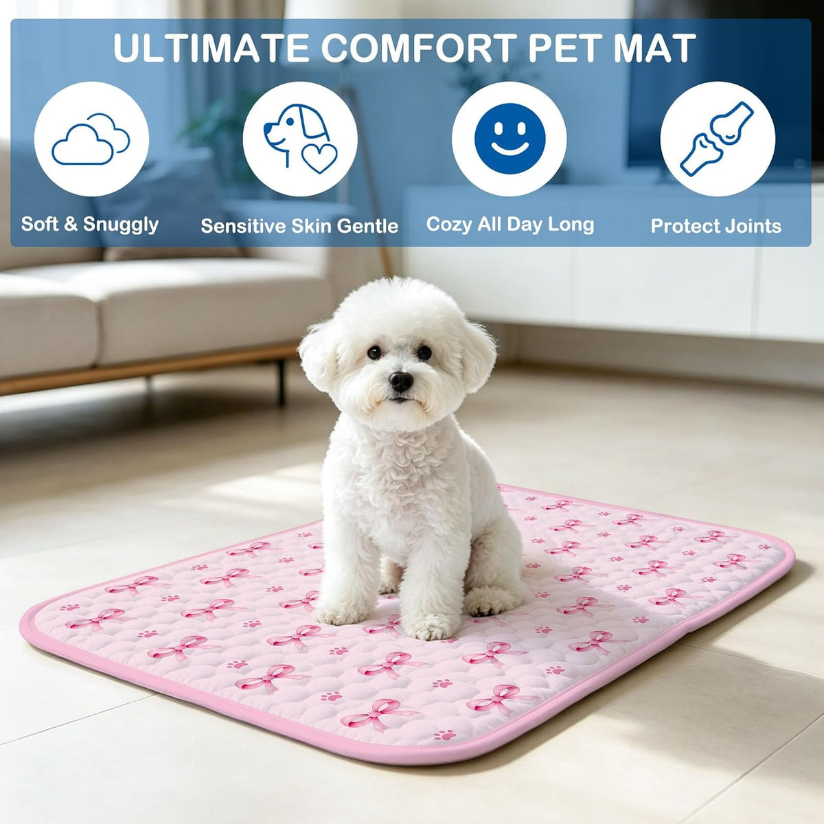 Pink Bow Cooling Mat 30 * 40 Inch, Large Self-Cooling Mat for Dogs & Cats, Summer Pet Mat with Arctic Pattern, Portable Polyester Gifts for Hot Weather