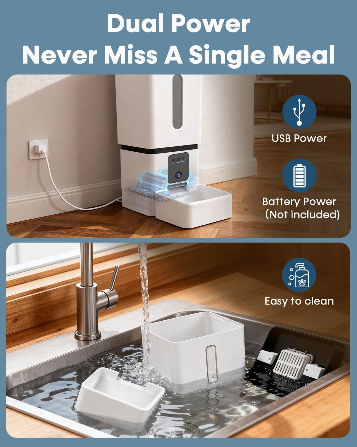 Automatic Dog Feeder Large Breed with Camera - 12L/50 Cups Anti-Clog Dog Food Dispenser for Kibble up to 20Mm/0.78 in - Wifi App Scheduling & HD 1080P Camera for Remote Mealtime Check-Ins by Yakry