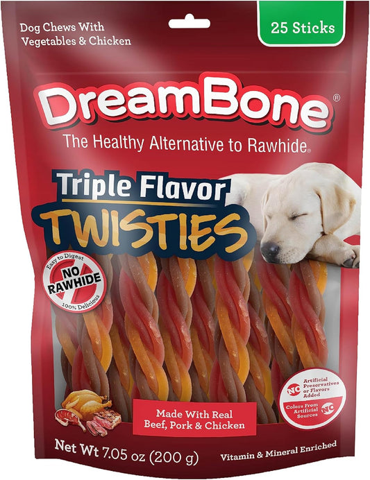 Dreambone Twisties Rawhide-Free Dog Treats with Real Protein, 25 Count