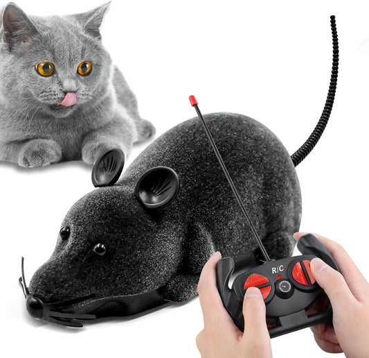 Remote Control Rat Toy, Electronic RC Mouse Toy Emulation Flocking Rat Toy Interactive Cat Toys Pet Toys Funny Wireless Chasing Prank Joke Scary Trick Rats Animal for Pets Novelty Gift
