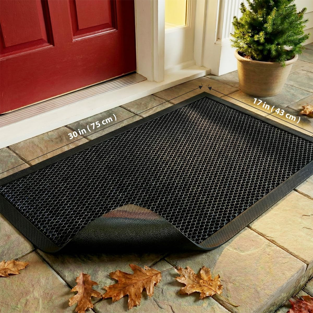 TEMIR Door Mat 30X17 Indoor Outdoor - Heavy Duty Mesh Entrance, Low-Profile Dirt Trapper & Shoe Scraper, Waterproof Non-Slip Rubber Backing, Entryway Floor Mat for Home, Patio, Garage, Black/White