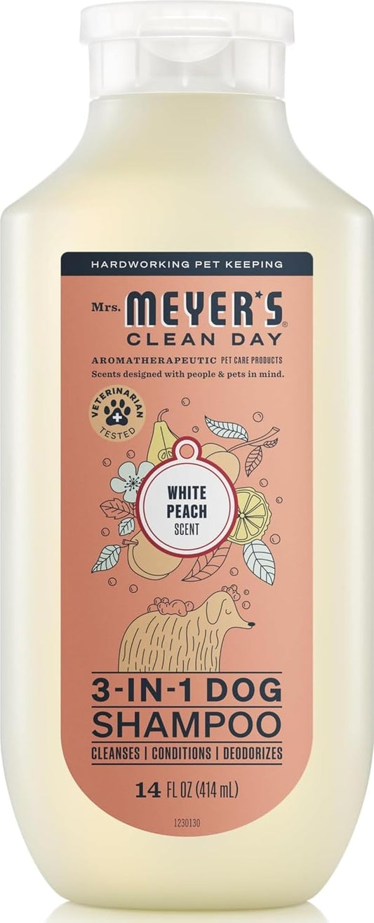 MRS. MEYER'S Clean Day 3 in 1 Dog Shampoo, White Peach Scent, 14Oz