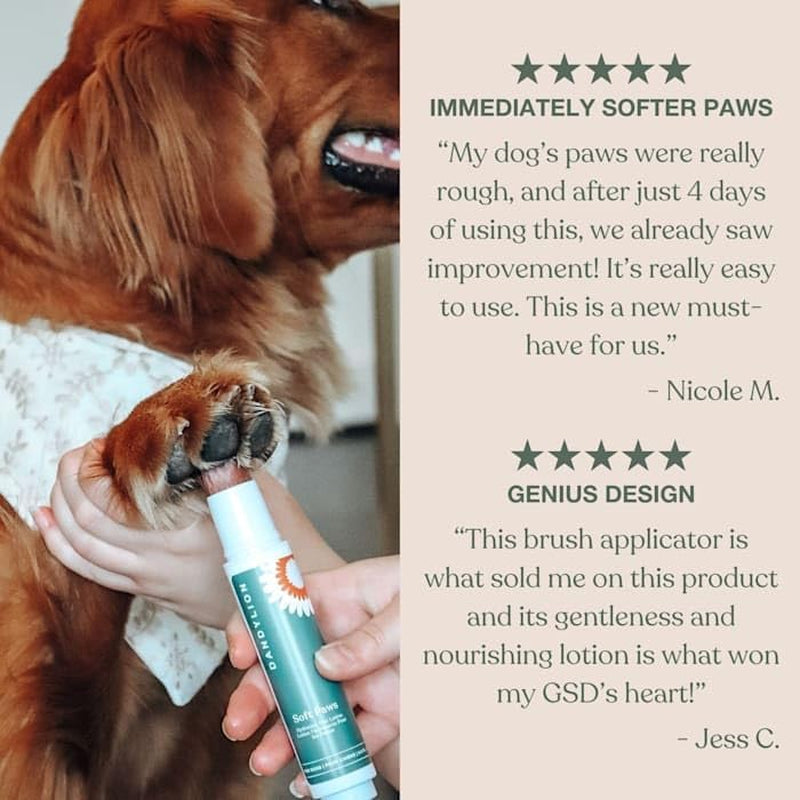 Dog Paw Balm, Soft Paws, Paw Moisturizer for Dogs with Brush, 0.6 Fl Oz | Dandylion Dog Lotion for Paws, Fragrance Free, Ph Balanced, Lightweight Moisture for Dry Cracked Paw Pads and Nose