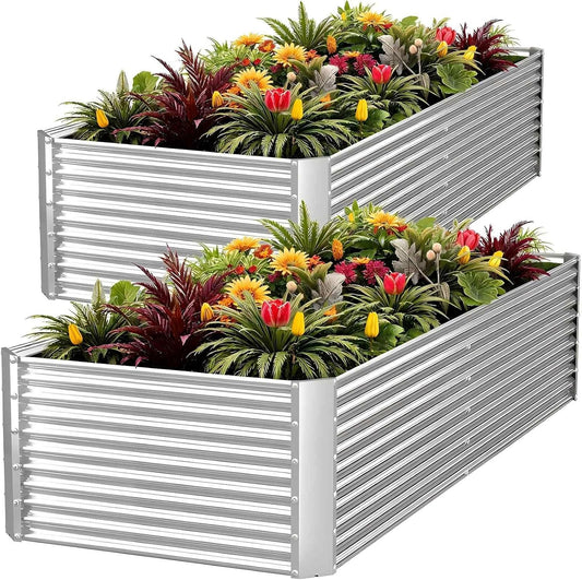 2Pcs Tall 8X4Ft Galvanized Raised Garden Bed Outdoor,Above Ground Garden Bed for Vegetable,Metal Raised Beds for Flower,Steel Raised Beds for Gardening
