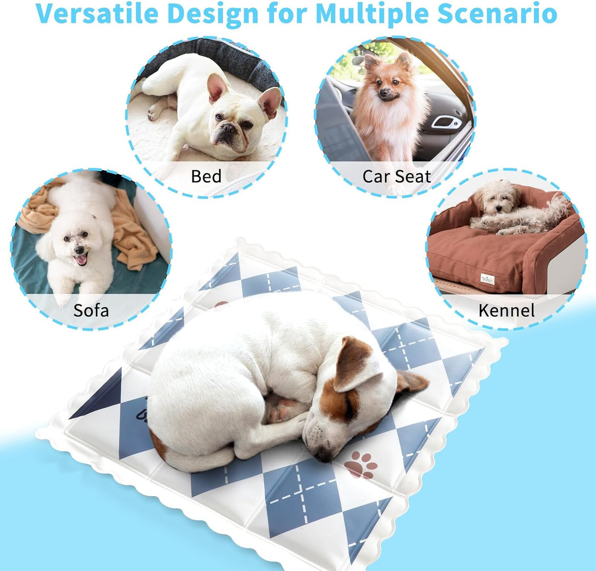 Dog Cooling Mat 13.7” X 13.7” Pet Summer Self-Cooling Pad for Dogs and Cats Non-Toxic Gel No Water or Electricity Needed Easy Washable