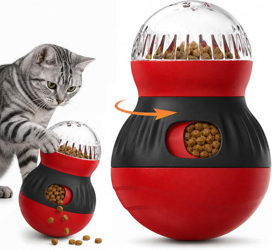 Cat Treat Dispenser Puzzle Feeder, Wobble Food Ball for Cats and Small Dogs